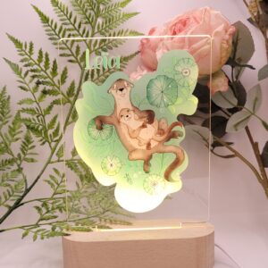 Lampe personnalisée loutres maman et bébé